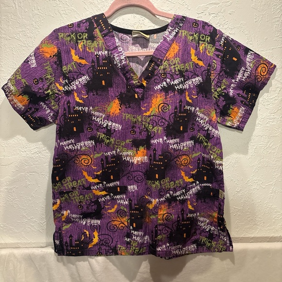 Tafford Tops - Tafford Spooky Purple and Orange Scrub Top